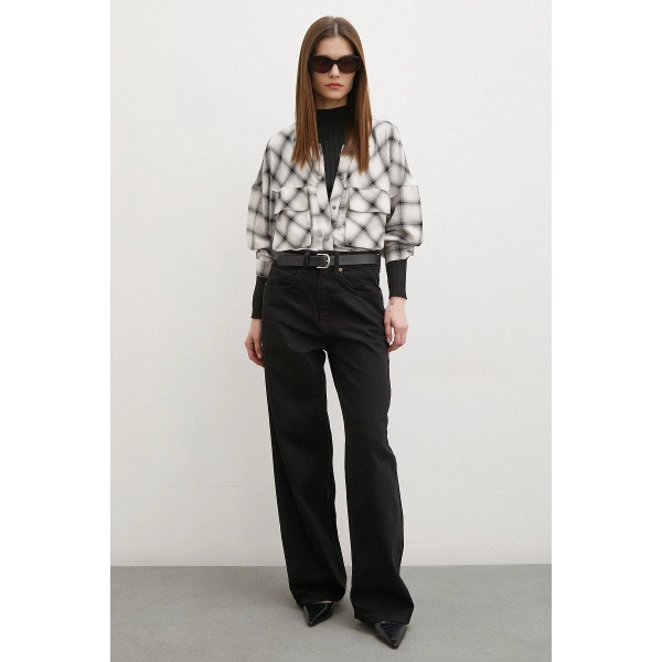 Körüklü Cepli Ekose Gömlek Krem