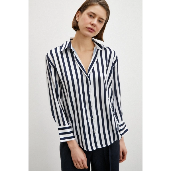 Robalı Çizgili Gömlek Lacivert