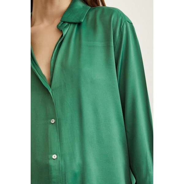 Saten Gömlek Benetton Yeşili