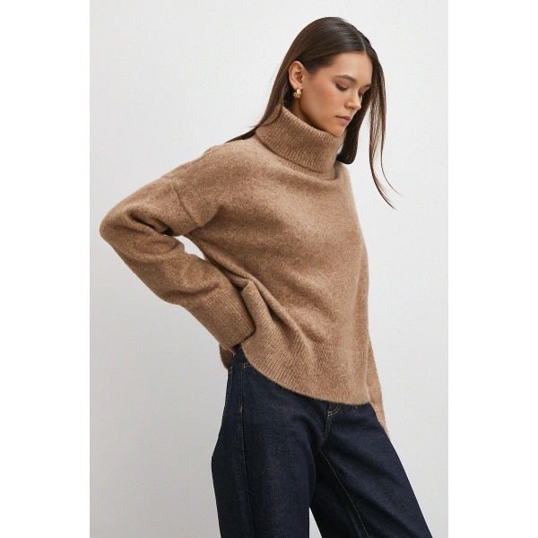 Balıkçı Yaka Uzun Kollu Kazak Vizon