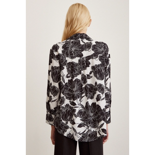 Desenli Viskon Gömlek Siyah