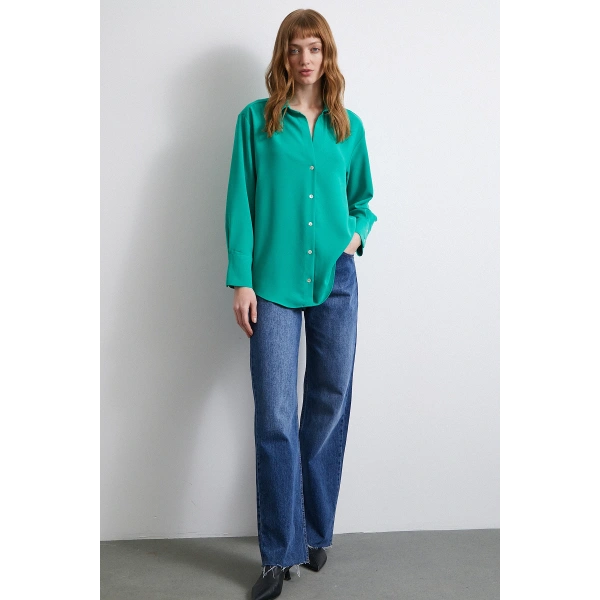 Klasik Saten Gömlek Yeşil