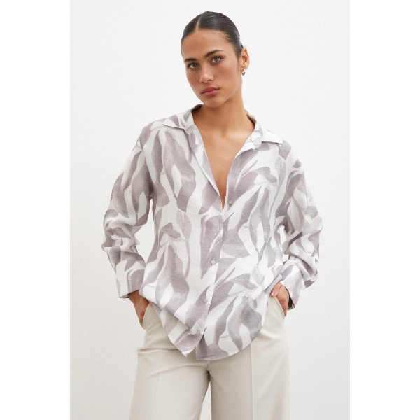 Desenli Modal Gömlek Vizon