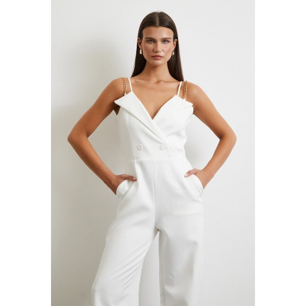 Zincir Detaylı Tulum Beyaz