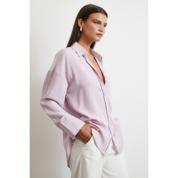 Cepli Çizgili Gömlek Lila