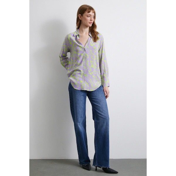 Orman Desenli Gömlek Mor