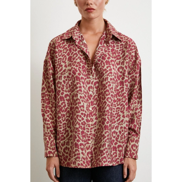 Leopar Desen Javanez Gömlek Yeşil