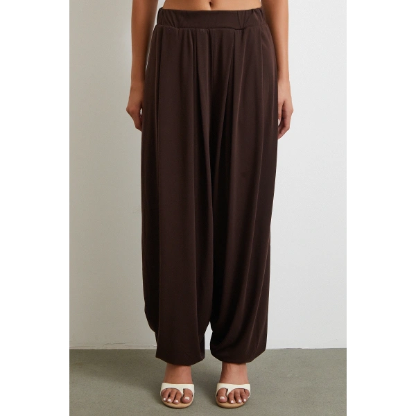 Paça Detaylı Şalvar Pantolon Kahve