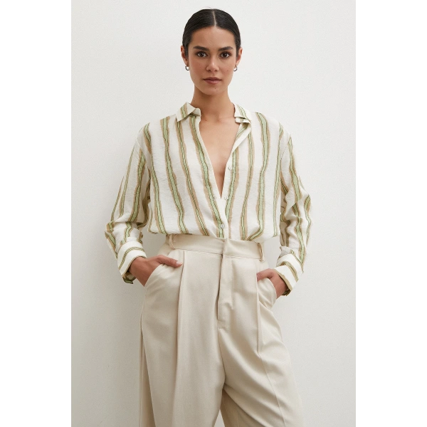 Bambu Çizgili Gömlek Yeşil