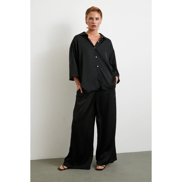 Dökümlü Romantik Gömlek Siyah