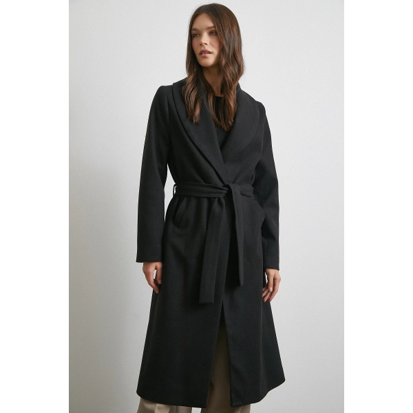 Kuşaklı Kaşe Kaban Siyah