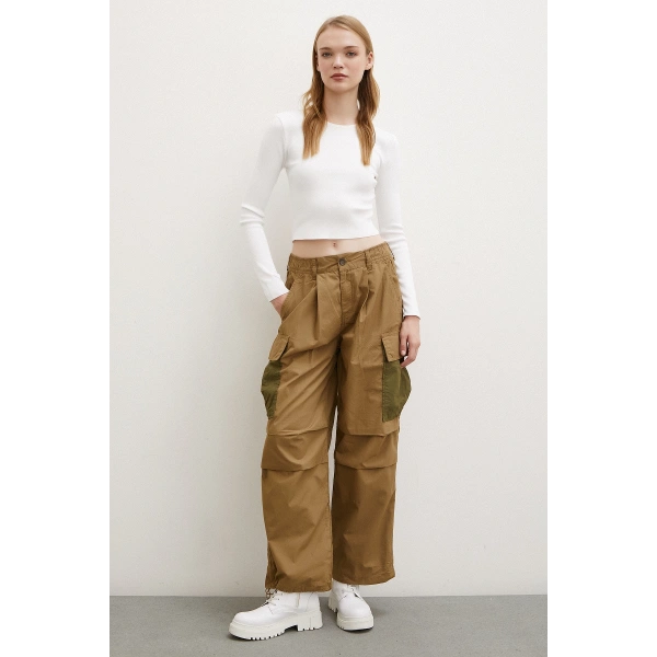 Beli Lastikli Kargo Cepli Paraşüt Pantolon Haki