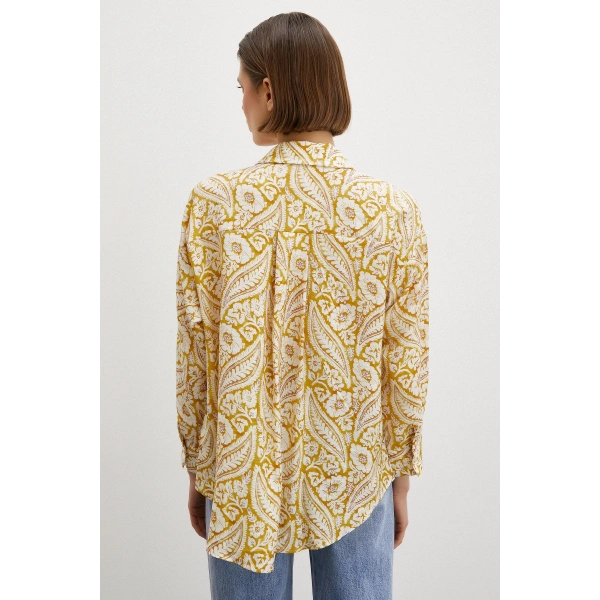 Şal Desen Modal Gömlek Sarı