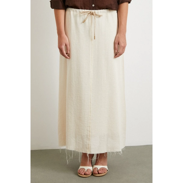 Beli Lastikli Astarlı Hasır Etek Krem