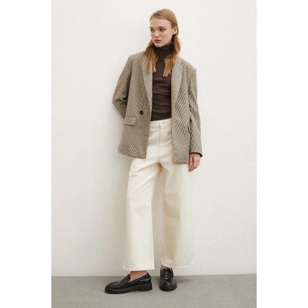 Yüksel Bel Geniş Paça Salaş Jean Ekru