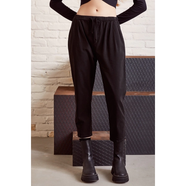 Beli İpli Salaş Gabardin Pantolon Siyah