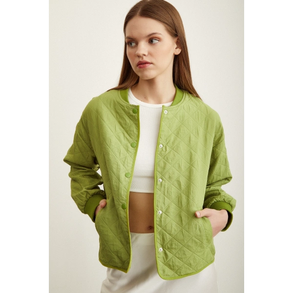 Bomber Kapitone Ceket Fıstık Yeşili