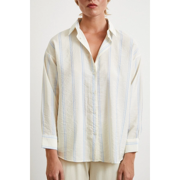 Çift Çizgili Modal Gömlek Mavi