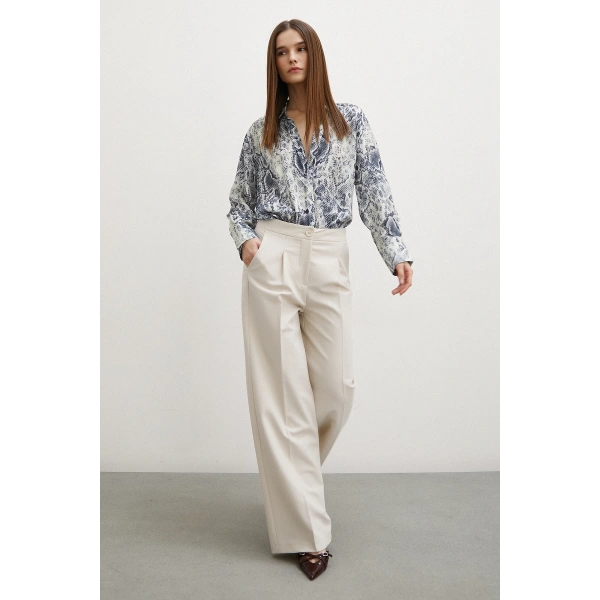 Yılan Desen Saten Gömlek Gri