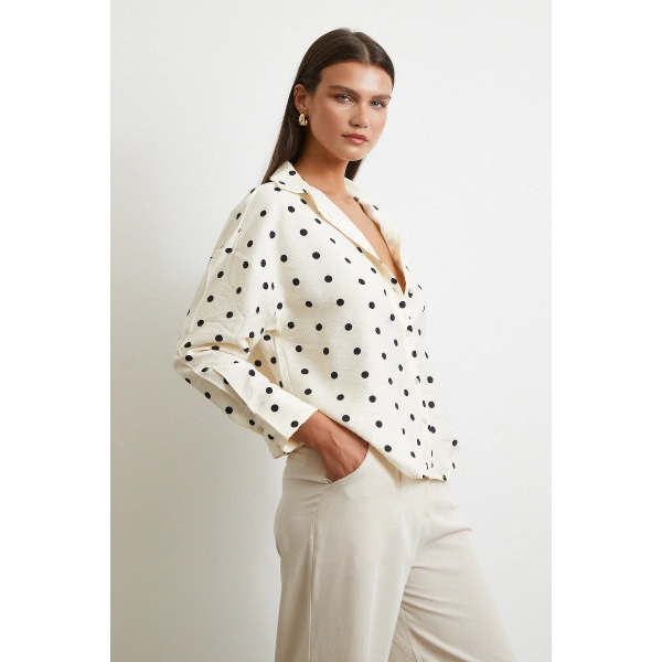 Puantiyeli Oversize Gömlek Siyah