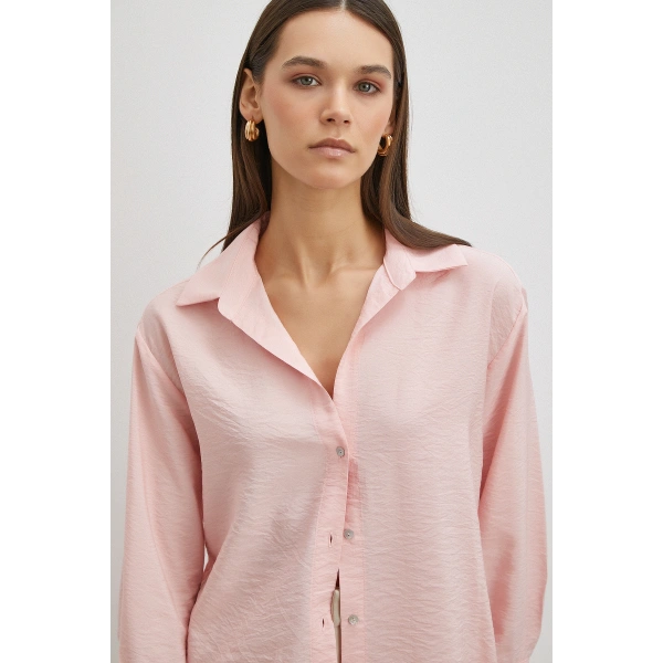 Viskon Pamuk Gömlek Pembe