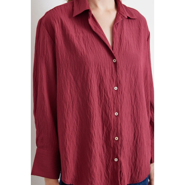 Paralel Çizgili Gömlek Bordo