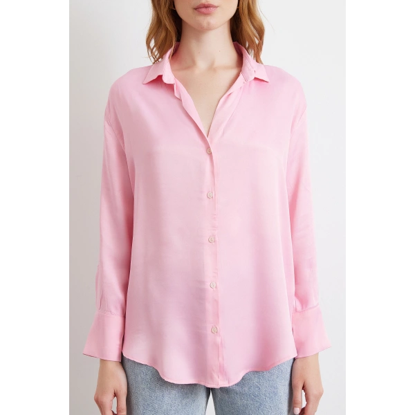 Viskon Saten Gömlek Pembe