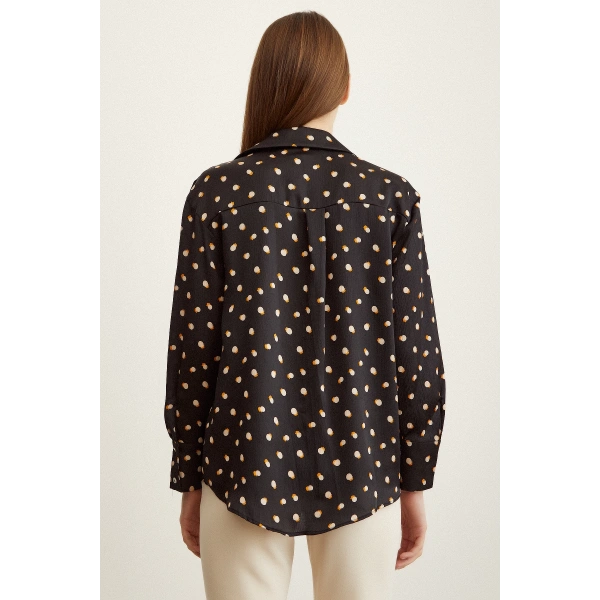 Puantiye Desenli Saten Gömlek Siyah