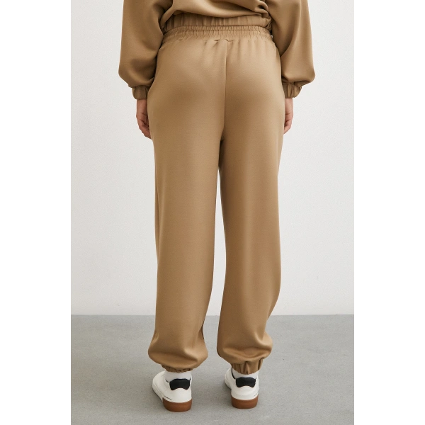 Lastikli Cepli Eşofman Altı Camel