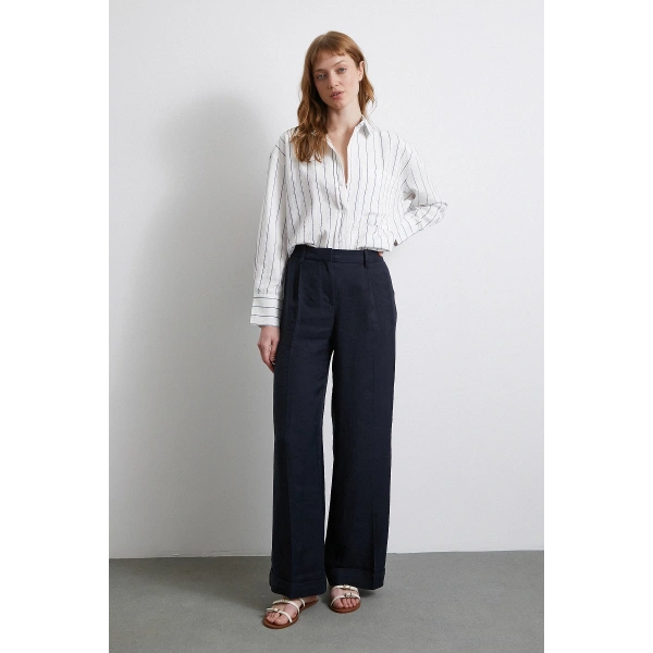 Çizgili Cepli Gömlek İndigo