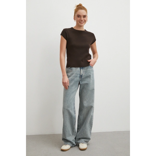 Yüksek Bel Relaxed Fit Jean Mavi