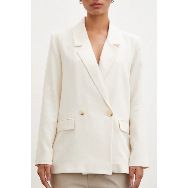Çift Düğmeli Blazer Ceket Ekru