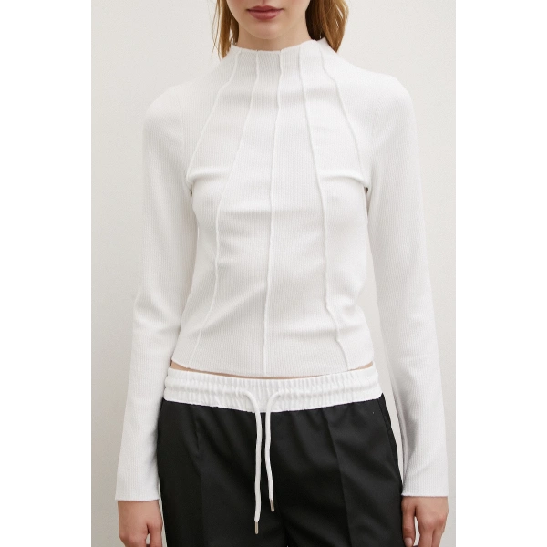 Önü Dikişli Bluz Beyaz