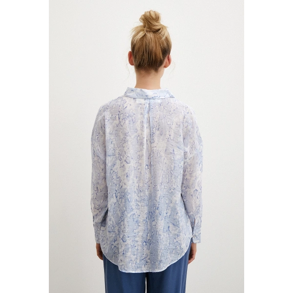 Damla Desenli Gömlek Mavi