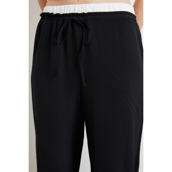 Bel Bantlı Wide Leg Pantolon Siyah