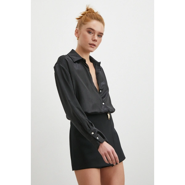 Klasik Saten Gömlek Siyah