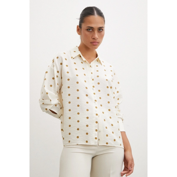 Puantiyeli Oversize Gömlek Kahve