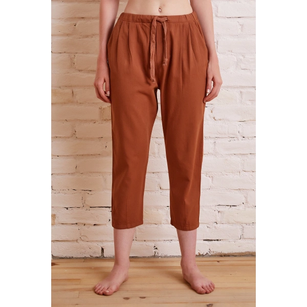 Beli İpli Salaş Gabardin Pantolon Kiremit