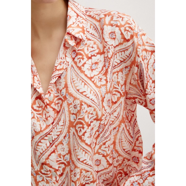 Şal Desen Modal Gömlek Turuncu