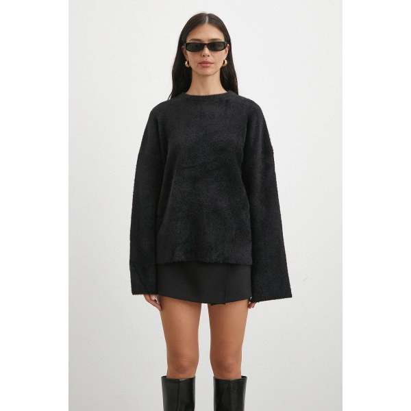 Bisiklet Yaka T Kol Kazak Siyah