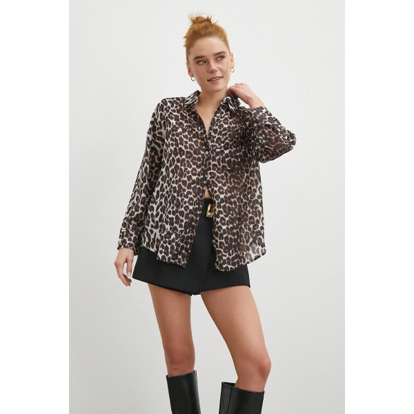 Leopar Desen Gömlek Siyah