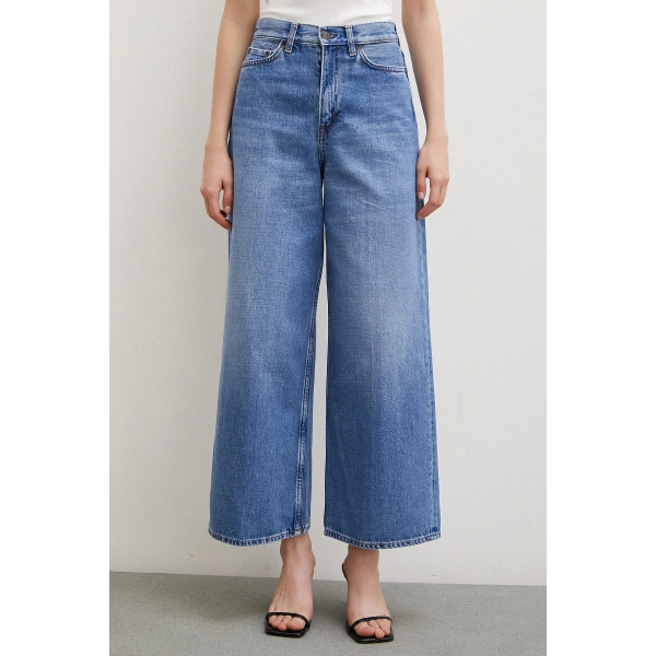 Yüksel Bel Geniş Paça Salaş Jean Mavi