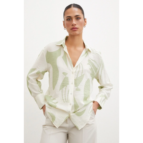 V Yaka Modal  Gömlek Yeşil