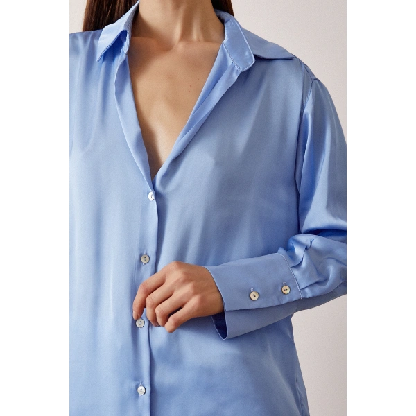 Basic Saten Gömlek Açık Mavi