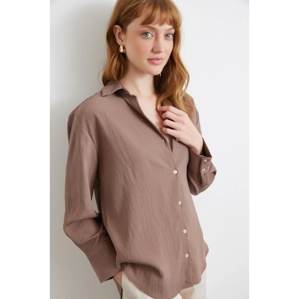 Paralel Çizgili Gömlek Kahve