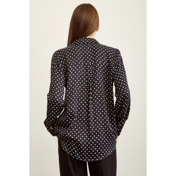 Puantiye Desenli Saten Gömlek Siyah