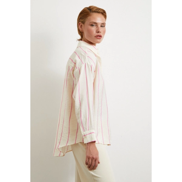 Çizgili Modal Gömlek Pembe