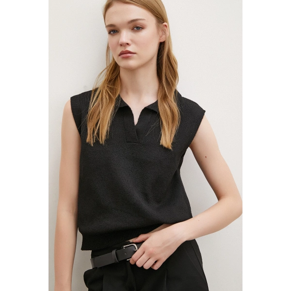 Firuze Polo Yaka Süveter Siyah