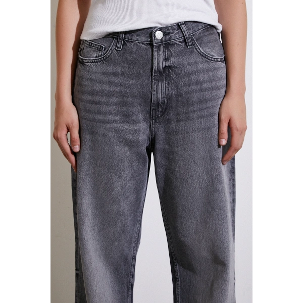 Yüksek Bel Kesik Paça Wide Leg Jean Antirasit