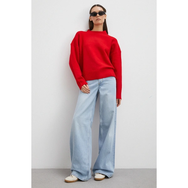 Yüksek Bel Geniş Paça Pantolon Buz Mavisi